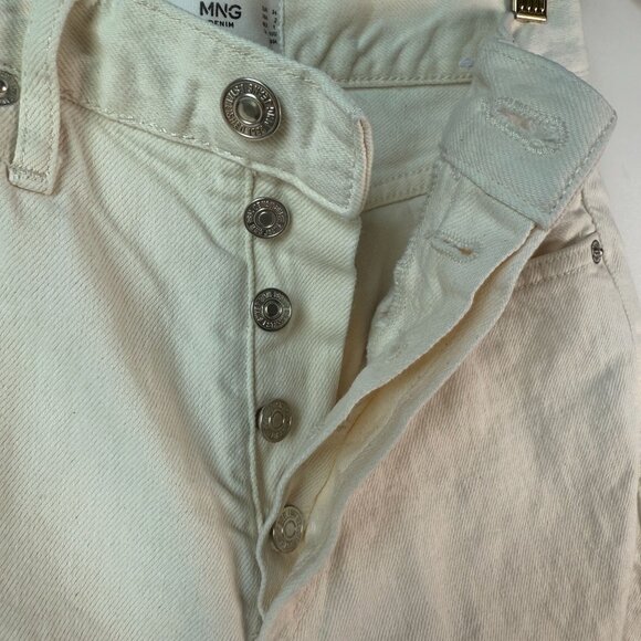 Mango Gabriela High Waist Distressed Knee Wide Leg Button Fly Jeans Ecru Sz 2 - Picture 8 of 13